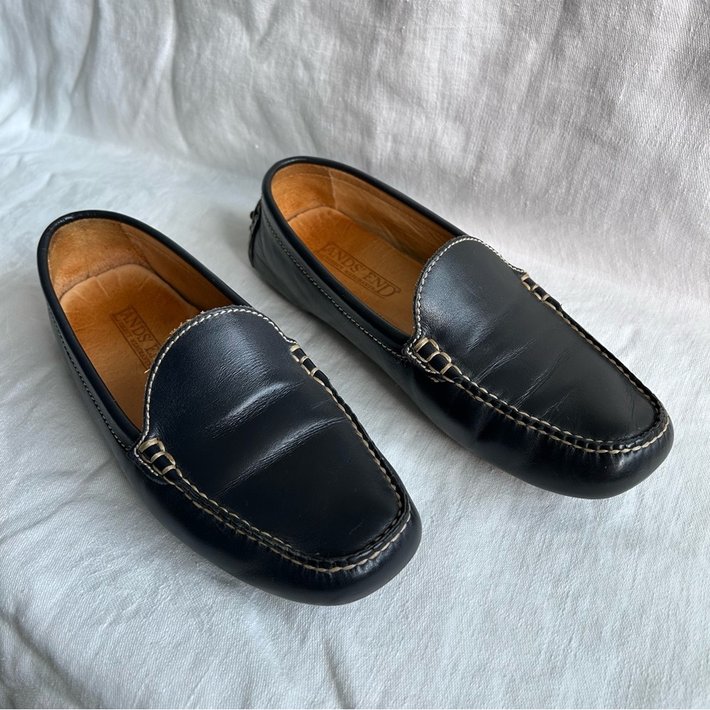 80-90’s Vintage | Lands' End | Blue Leather Driving Moccasin Loafers | Size 7